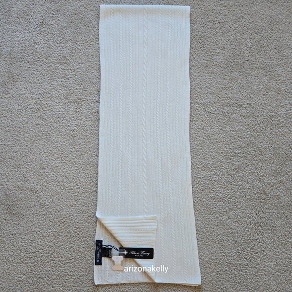 NWT Fishers Finery Cashmere Cable Knit Ivory Scarf Black Label Cable Knit Ivory - Picture 3 of 13